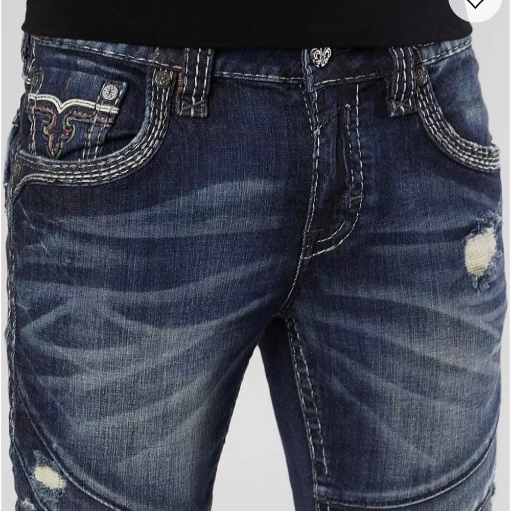 Rock Revival Chase Biker Dark Blue Relaxed Men's Jeans collectors edition - Picture 6 of 13